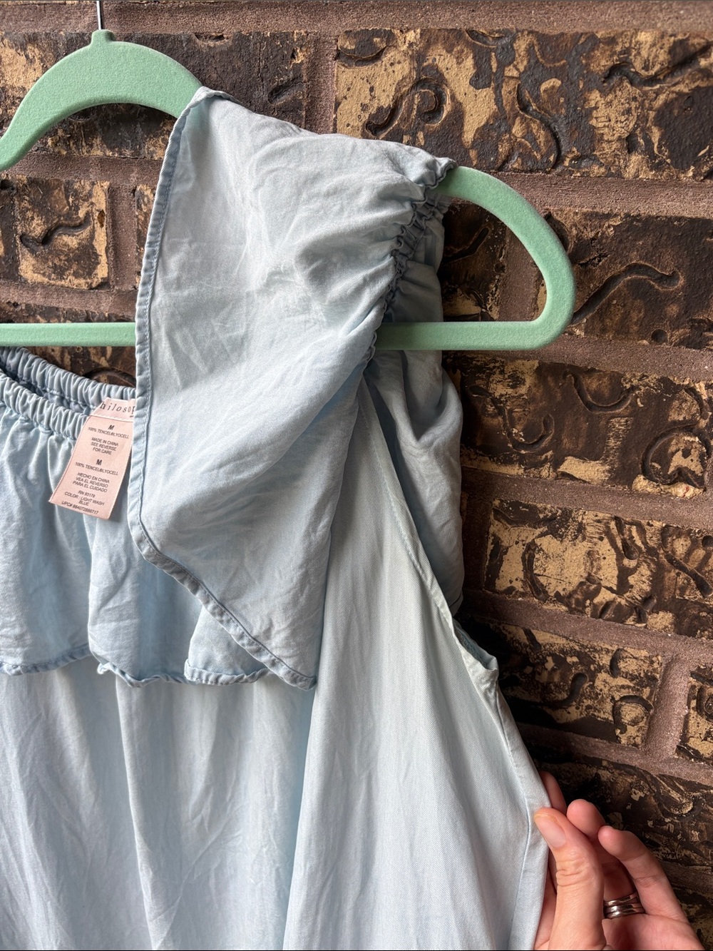 Philosophy 100% Tencel Light Blue Off-the-Shoulder Ruffle Dress, M - Picture 6 of 6